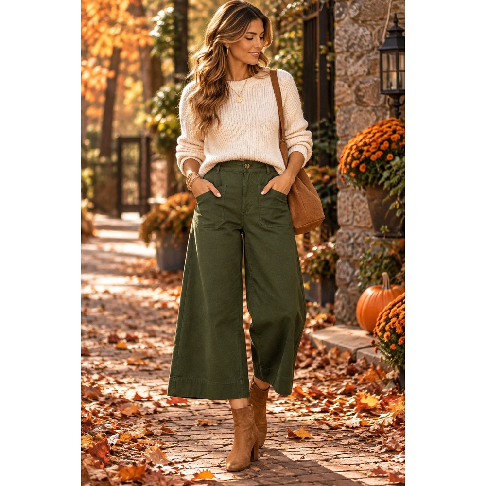 Maeve Anthropologie The Colette Pant 31 Green Wide Leg High Rise Cropped Utility